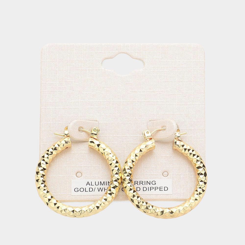 Gold Gold Dipped Textured Aluminum Pin Catch Hoop Earrings - Jewelry Store by Erik Rayo