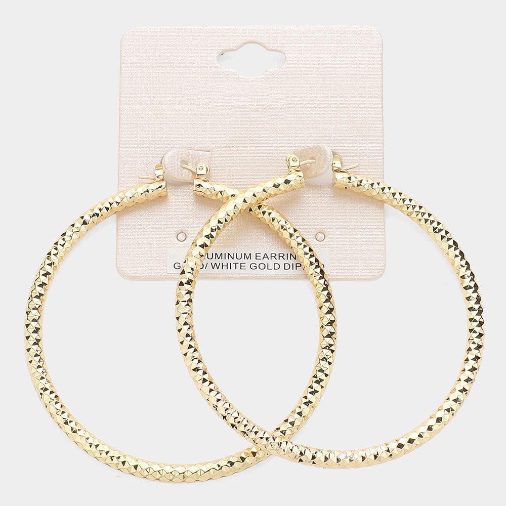 Gold Gold Dipped Textured Aluminum Pin Catch Hoop Earrings - Jewelry Store by Erik Rayo