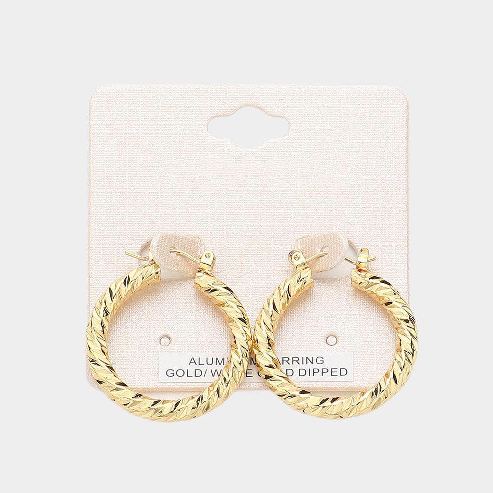 Gold Gold Dipped Textured Aluminum Pin Catch Hoop Earrings - Jewelry Store by Erik Rayo