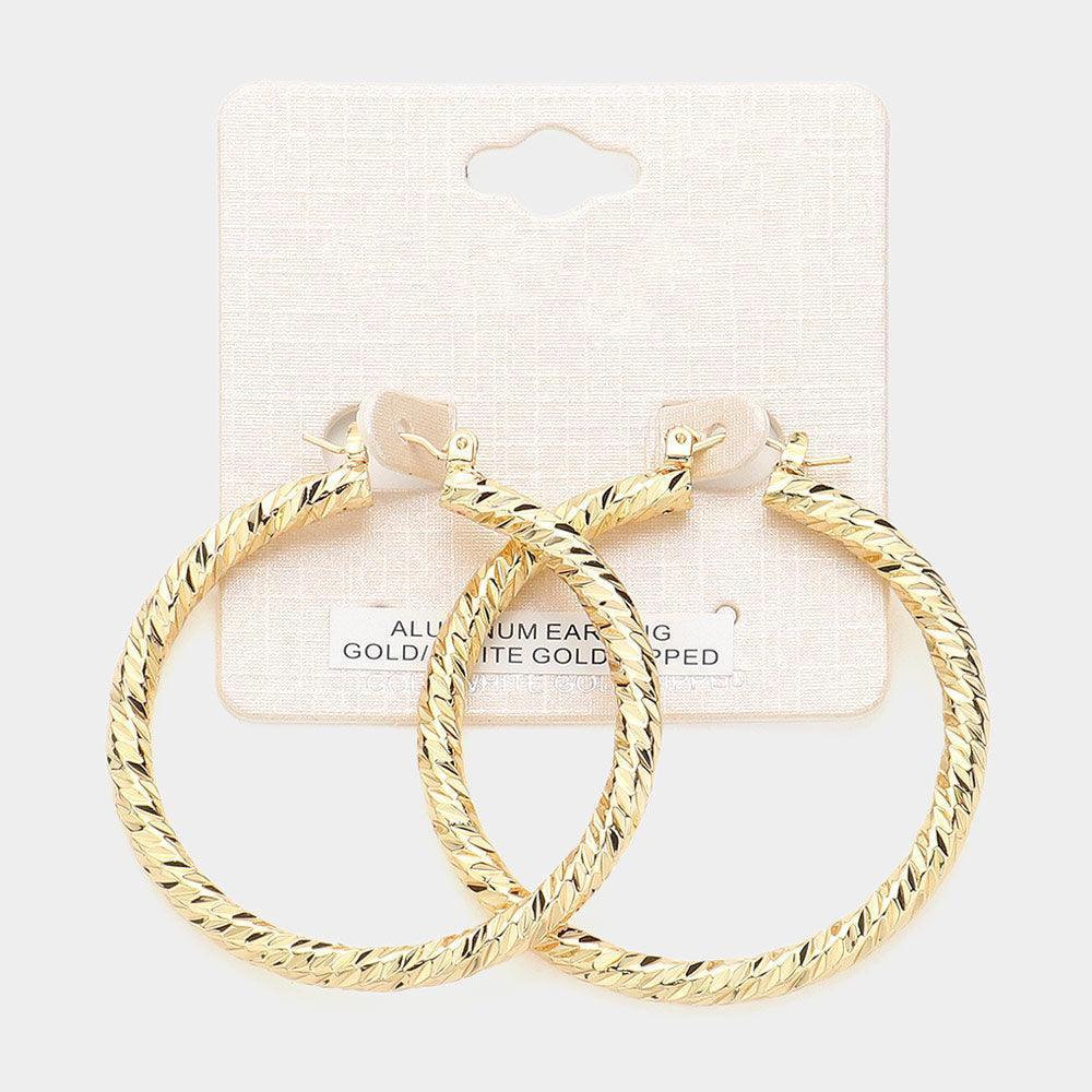 Gold Gold Dipped Textured Aluminum Pin Catch Hoop Earrings - Jewelry Store by Erik Rayo
