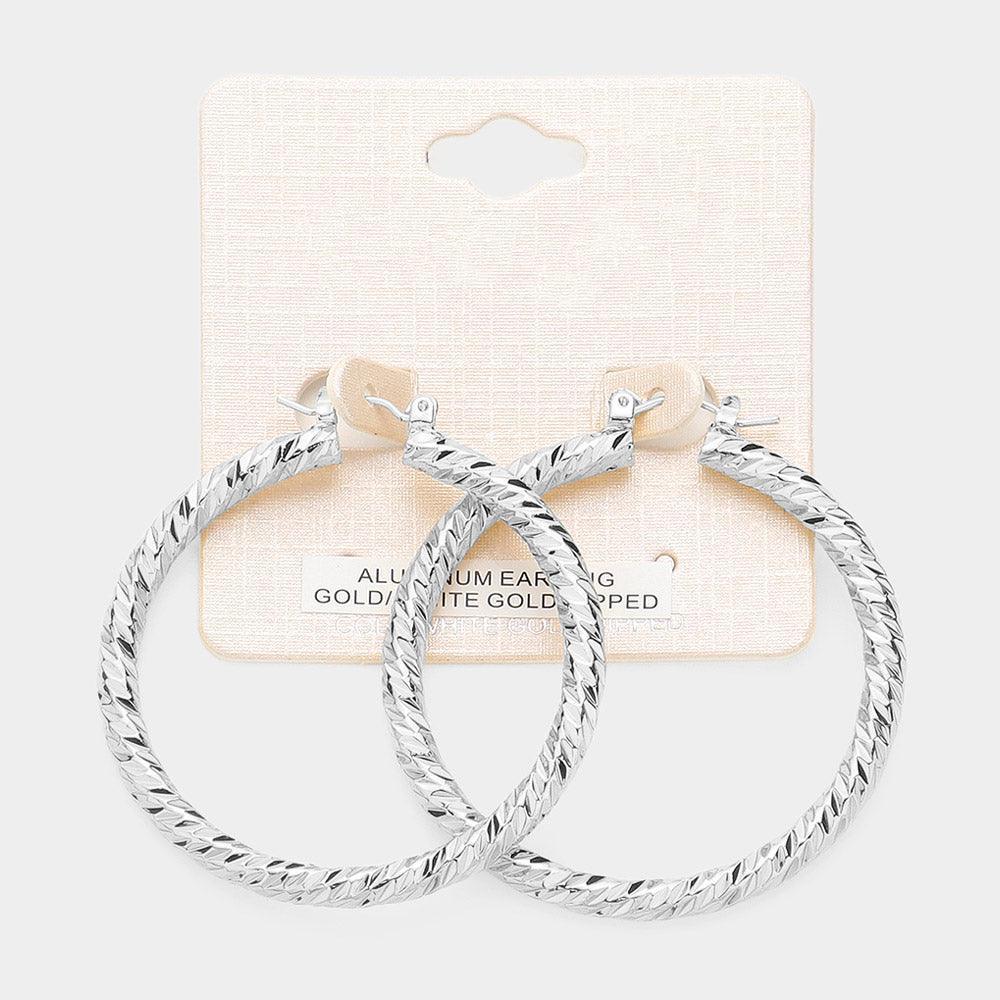 Silver White Gold Dipped Textured Aluminum Pin Catch Hoop Earrings - Jewelry Store by Erik Rayo
