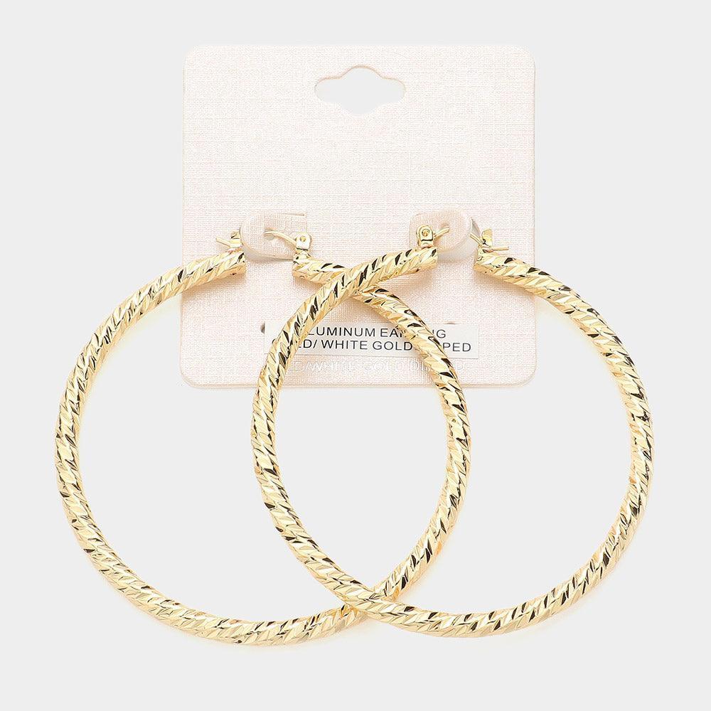 Gold Gold Dipped Textured Aluminum Pin Catch Hoop Earrings - Jewelry Store by Erik Rayo