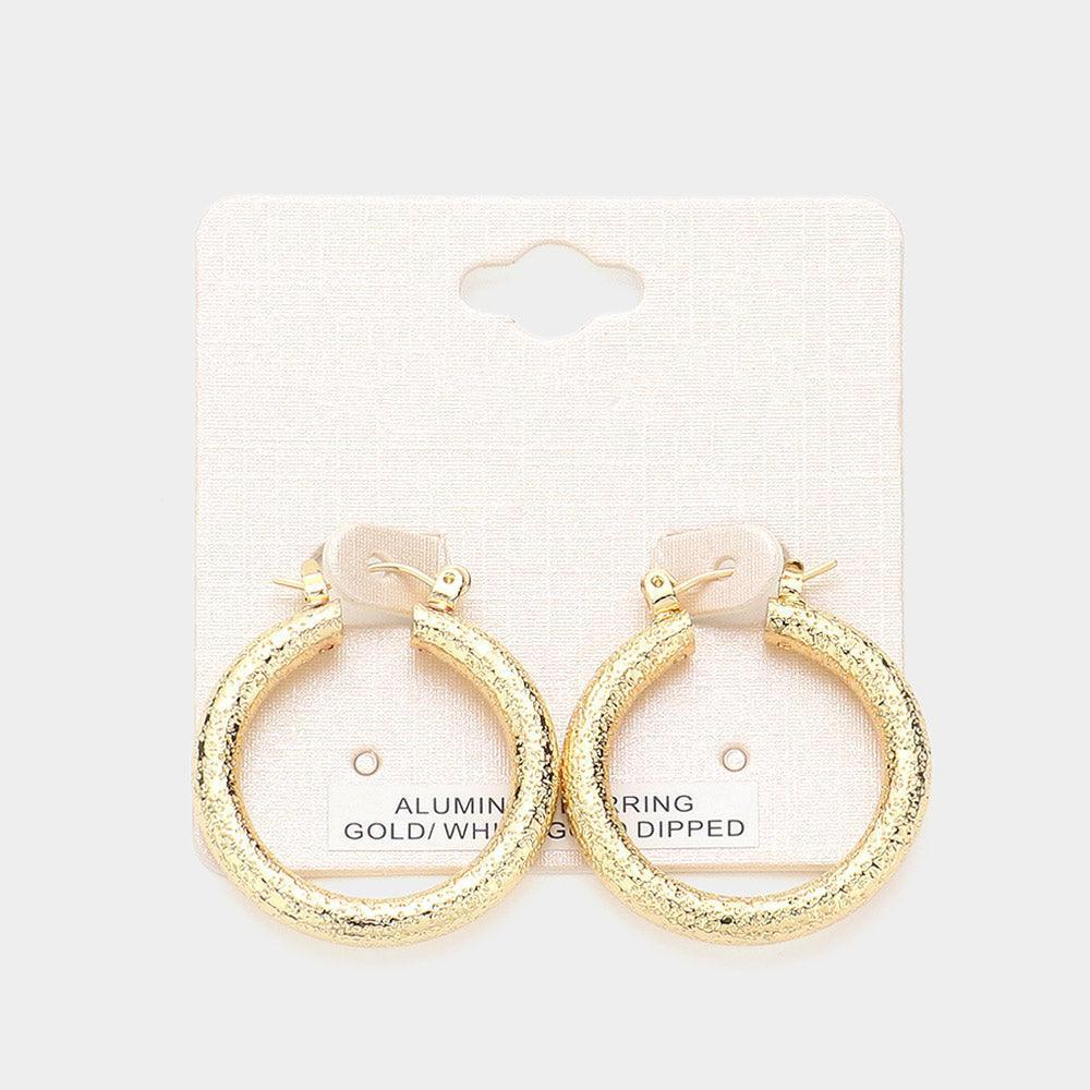 Gold Gold Dipped Textured Aluminum Pin Catch Hoop Earrings - Jewelry Store by Erik Rayo