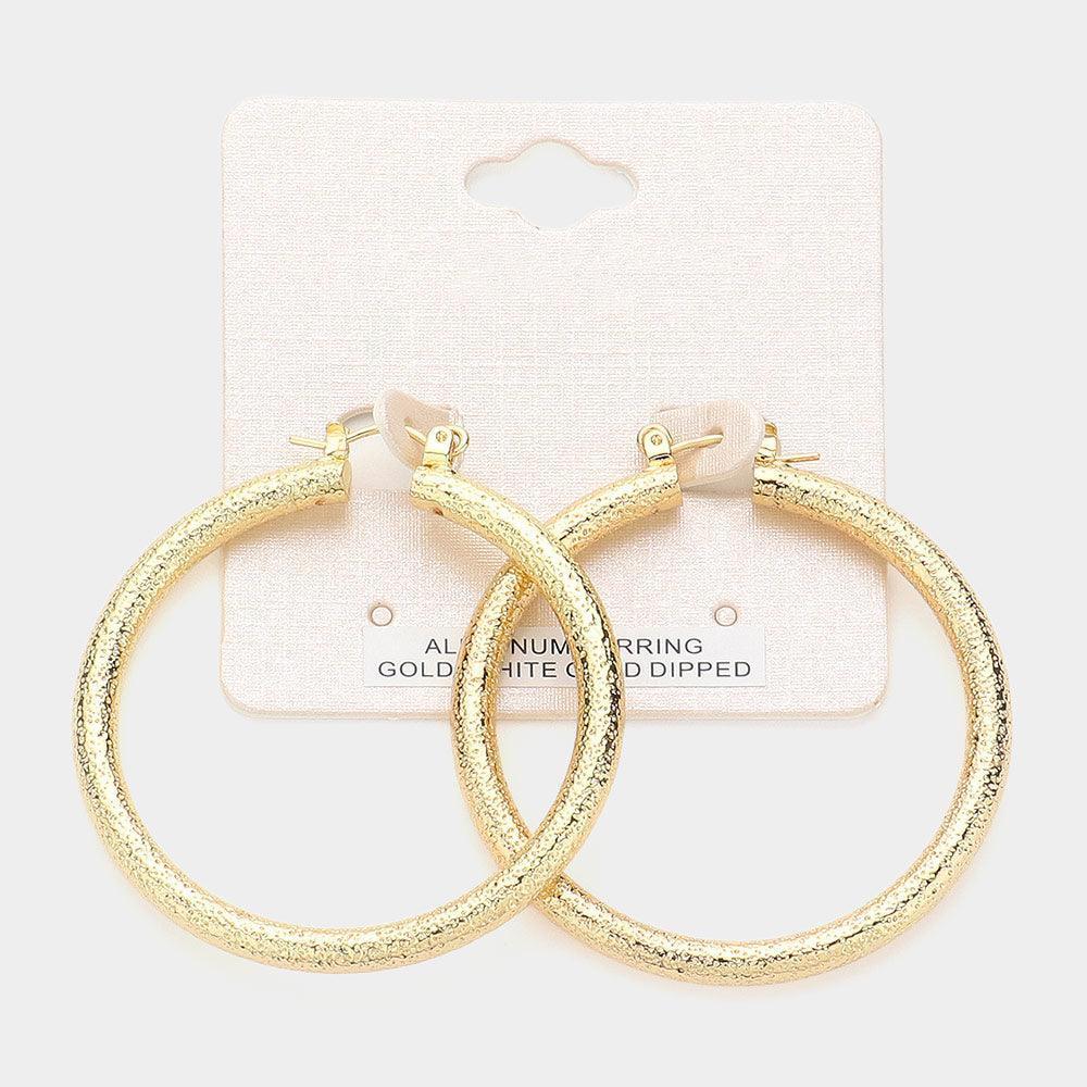 Gold Gold Dipped Textured Aluminum Pin Catch Hoop Earrings - Jewelry Store by Erik Rayo