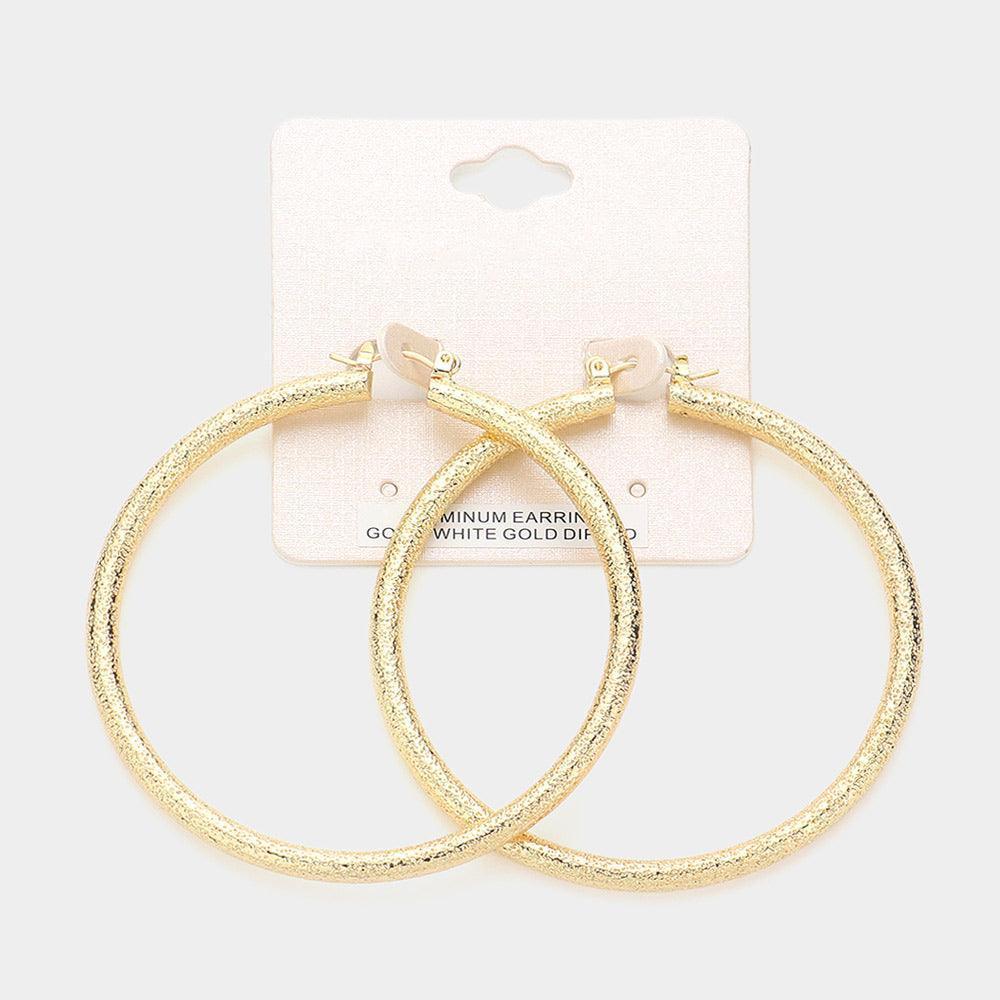 Gold Gold Dipped Textured Aluminum Pin Catch Hoop Earrings - Jewelry Store by Erik Rayo