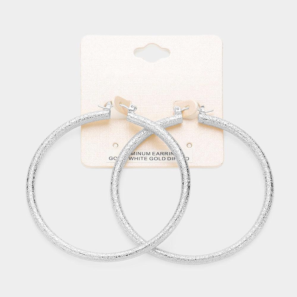 Silver White Gold Dipped Textured Aluminum Pin Catch Hoop Earrings - Jewelry Store by Erik Rayo