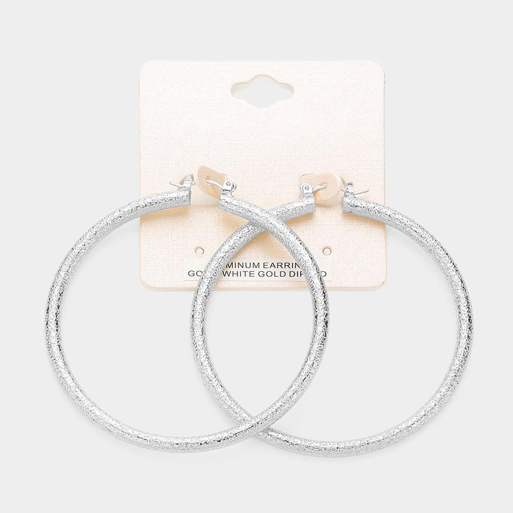 Silver White Gold Dipped Textured Aluminum Pin Catch Hoop Earrings