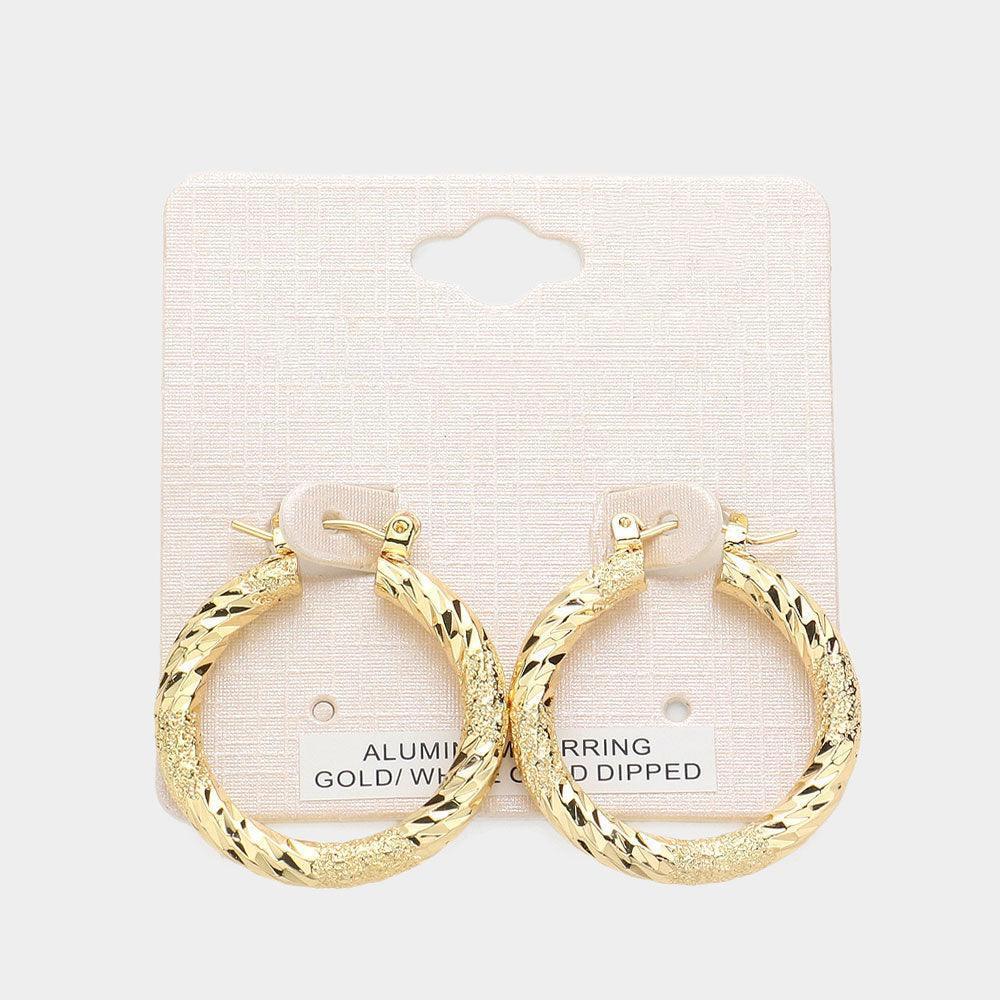Gold Gold Dipped Textured Aluminum Pin Catch Hoop Earrings - Jewelry Store by Erik Rayo