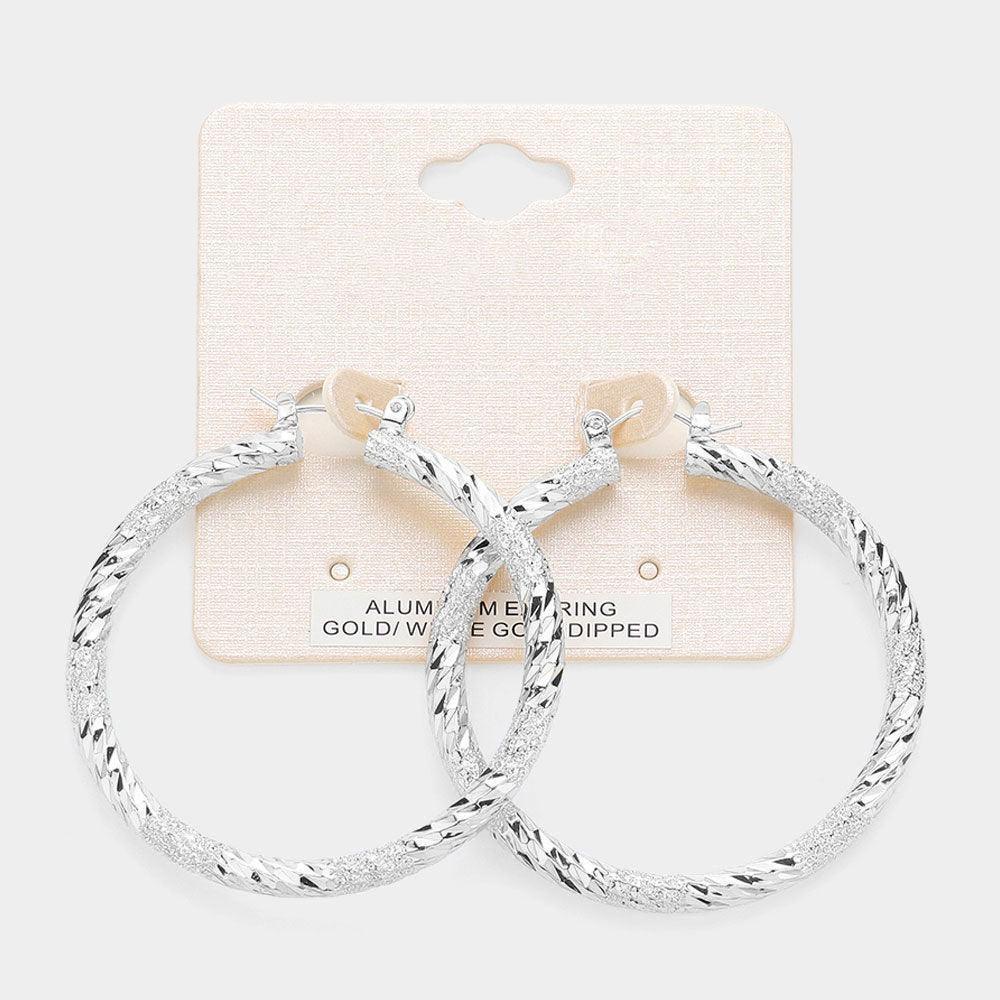 Silver White Gold Dipped Textured Aluminum Pin Catch Hoop Earrings - Jewelry Store by Erik Rayo