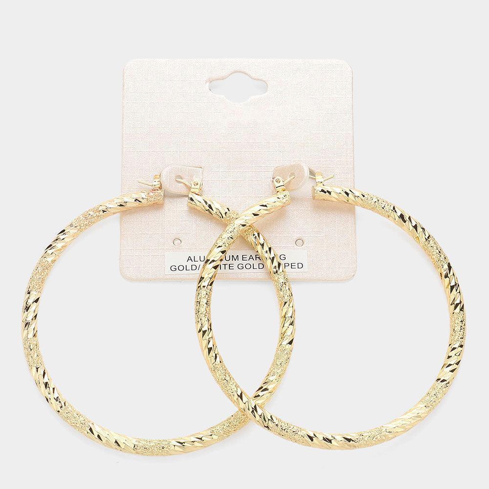 Gold Gold Dipped Textured Aluminum Pin Catch Hoop Earrings - Jewelry Store by Erik Rayo