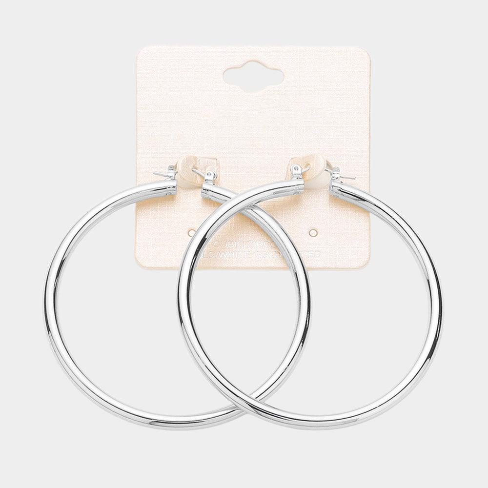 Silver White Gold Dipped Aluminum Pin Catch Hoop Earrings