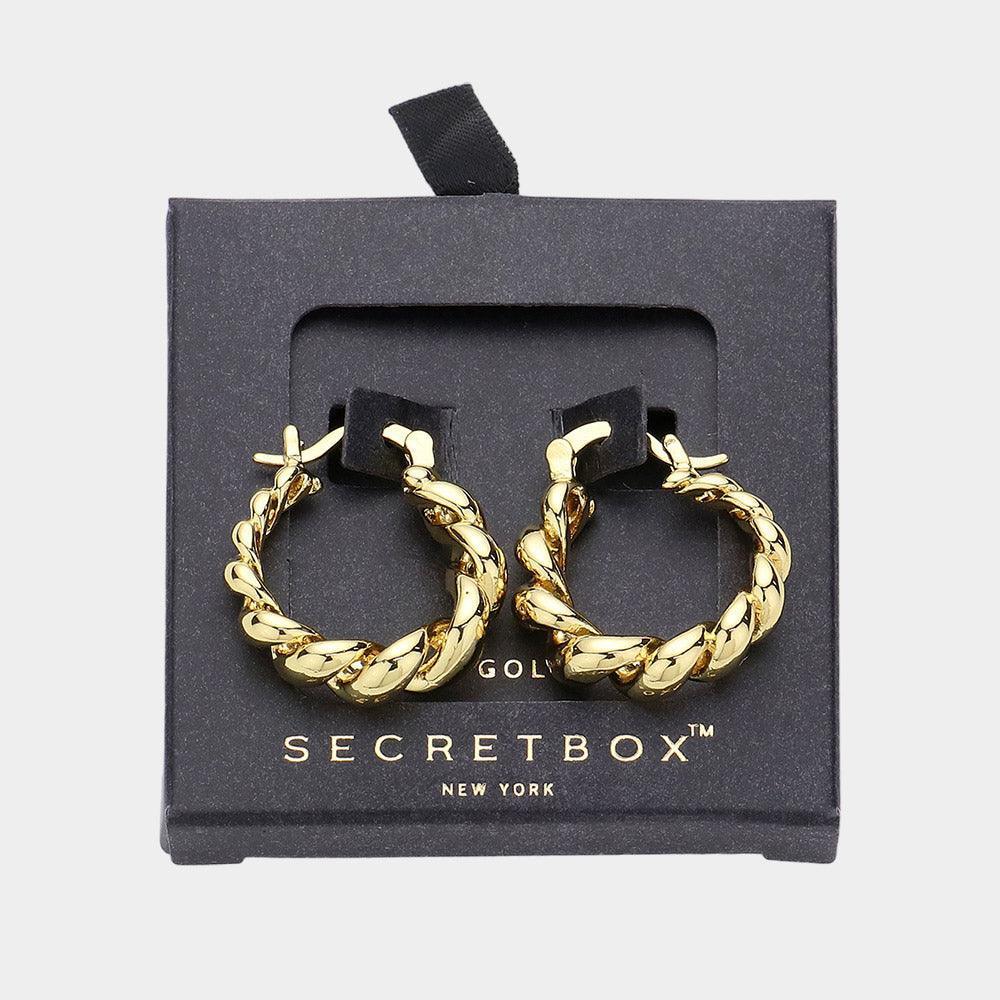 14K Gold Dipped Twisted Metal Hoop Pin Catch Earrings - Jewelry Store by Erik Rayo