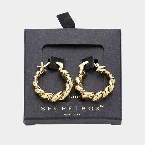 14K Gold Dipped Twisted Metal Hoop Pin Catch Earrings - Jewelry Store by Erik Rayo