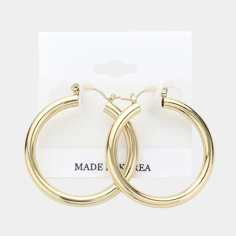 Gold Metal Pin Catch Hoop Earrings - Jewelry Store by Erik Rayo