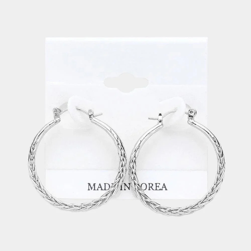 Textured Metal Hoop Pin Catch Earrings - Jewelry Store by Erik Rayo