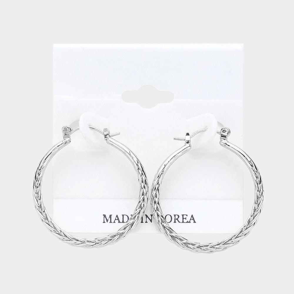 Textured Metal Hoop Pin Catch Earrings