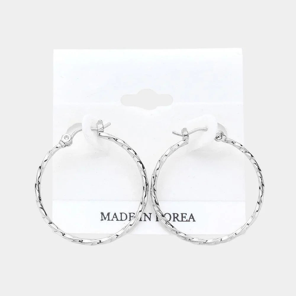 Textured Metal Hoop Pin Catch Earrings - Jewelry Store by Erik Rayo