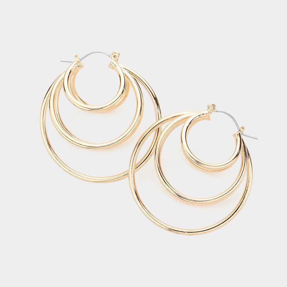 Gold 3D Brass Metal Pin Catch Hoop Earrings - Jewelry Store by Erik Rayo
