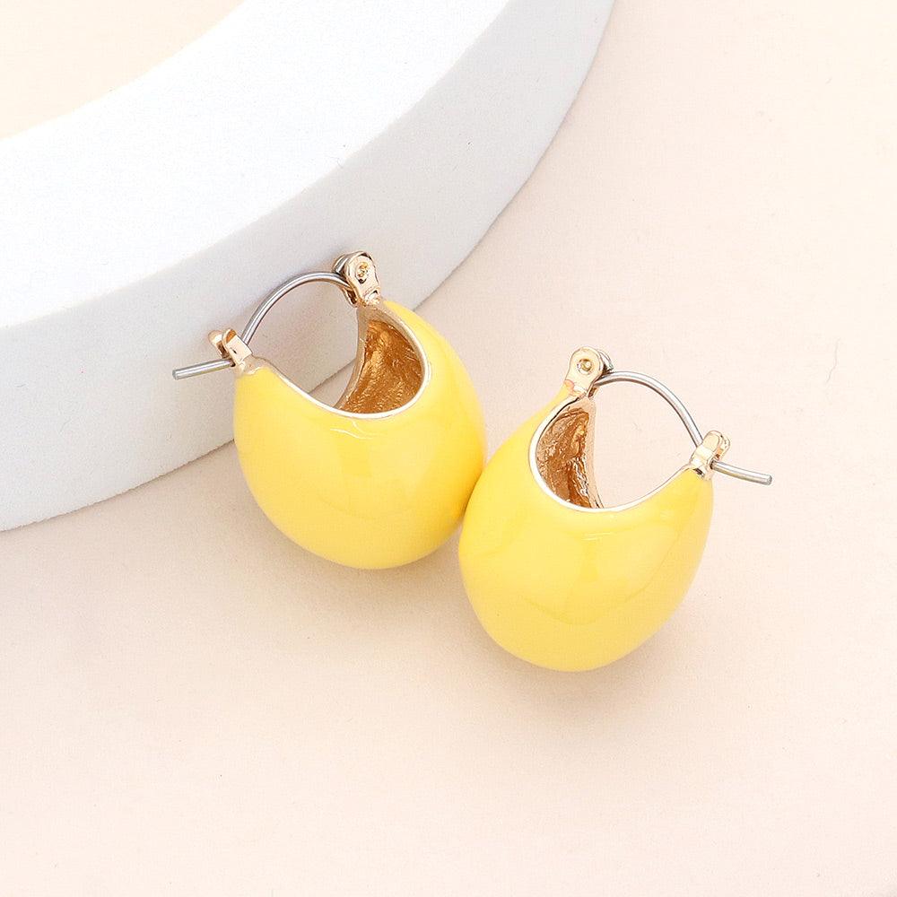 Yellow Enamel Bean Pin Catch Earrings