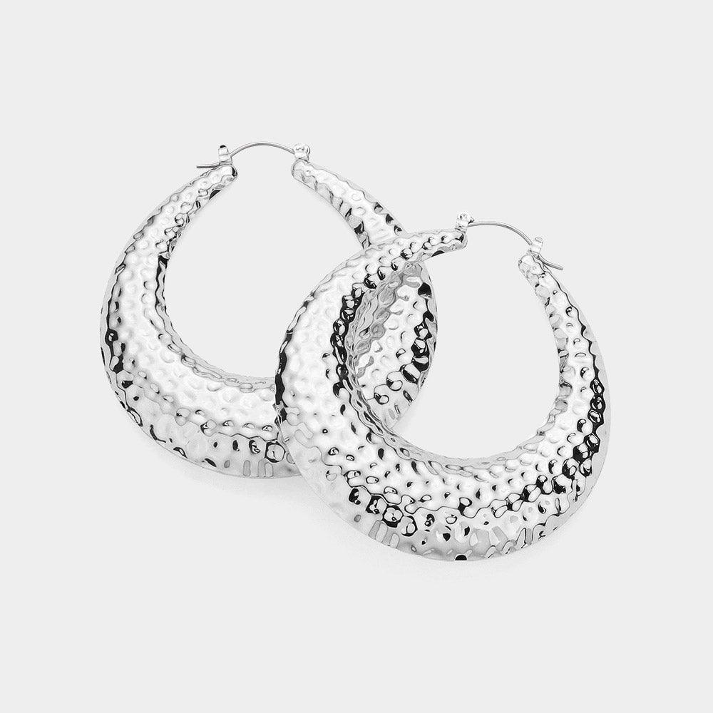 Textured Metal Hoop Pin Catch Earrings