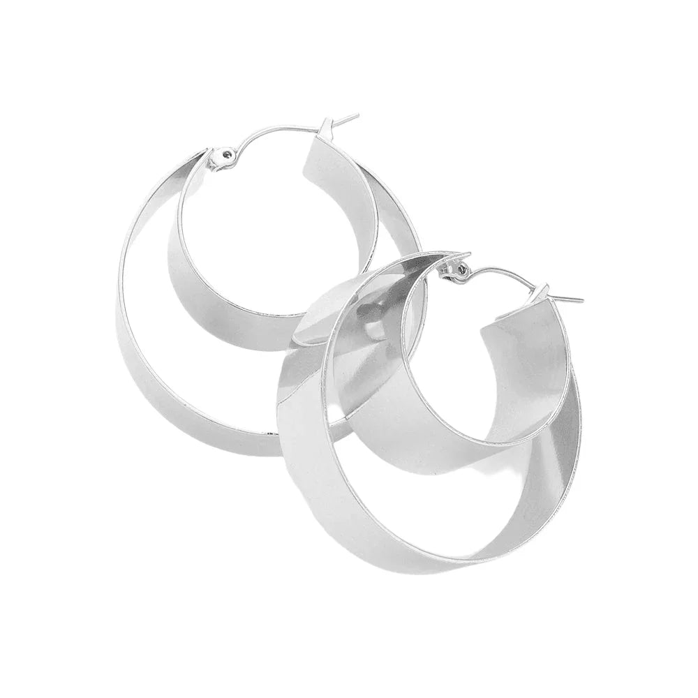 Silver Double Layered Metal Hoop Pin Catch Earrings - Jewelry Store by Erik Rayo