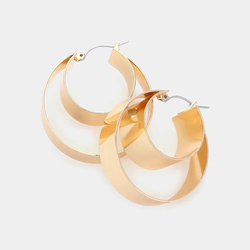 Gold Double Layered Metal Hoop Pin Catch Earrings - Jewelry Store by Erik Rayo