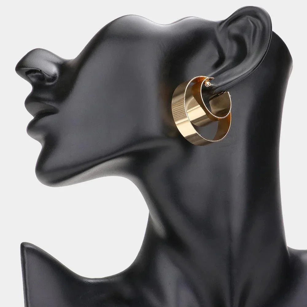 Gold Double Layered Metal Hoop Pin Catch Earrings - Jewelry Store by Erik Rayo