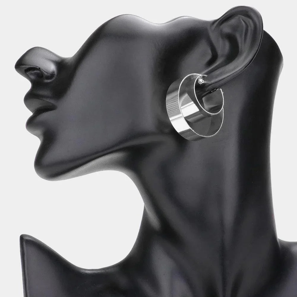 Silver Double Layered Metal Hoop Pin Catch Earrings - Jewelry Store by Erik Rayo
