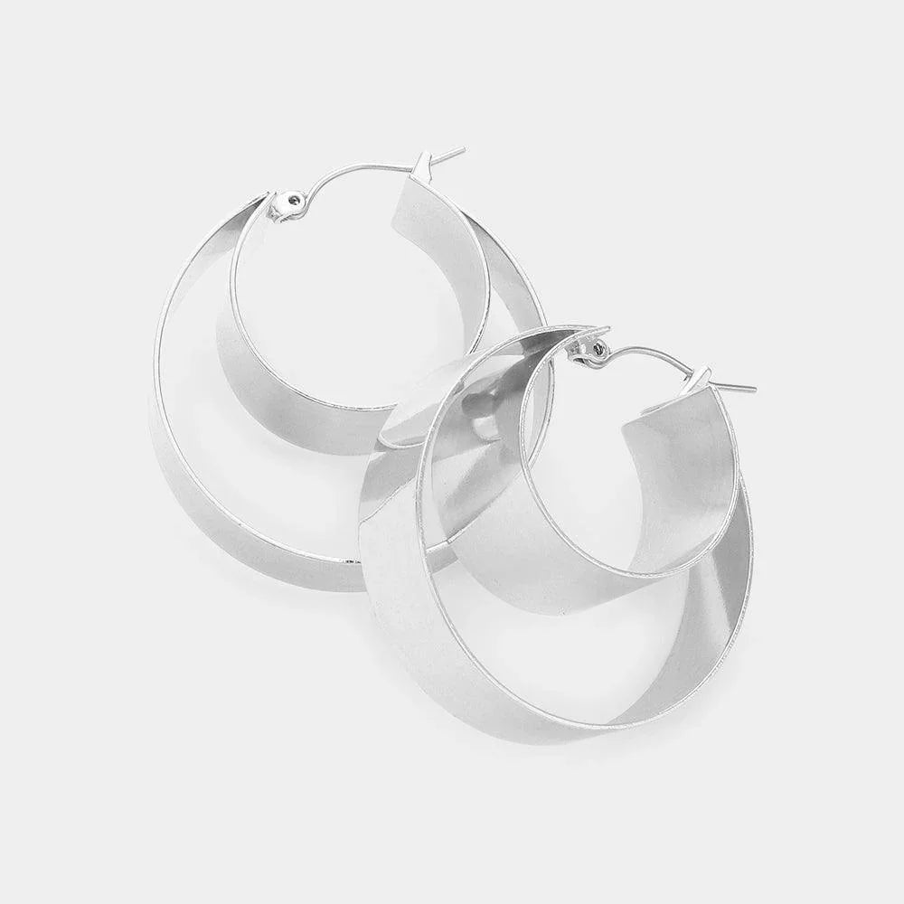 Silver Double Layered Metal Hoop Pin Catch Earrings - Jewelry Store by Erik Rayo