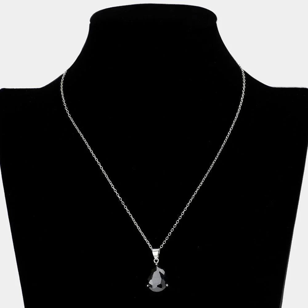Black Teardrop CZ Stone Pendant Necklace - Jewelry Store by Erik Rayo