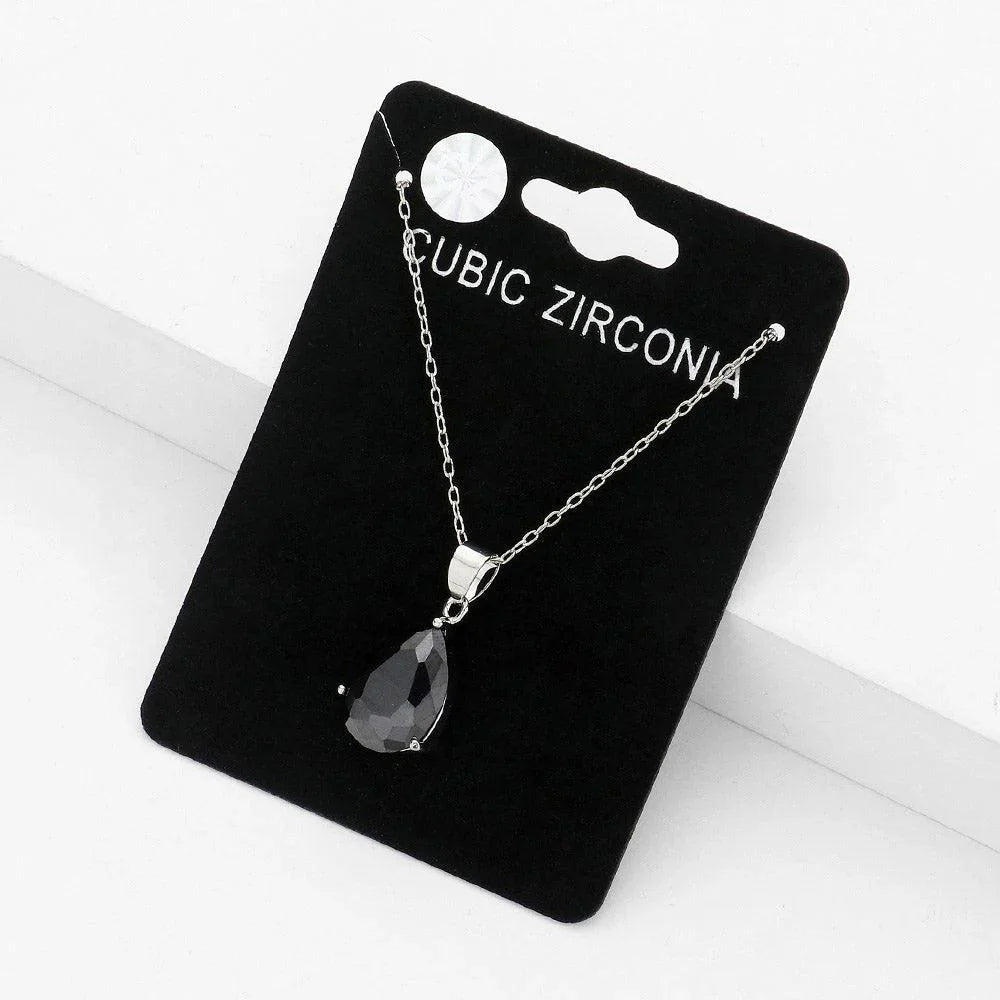 Black Teardrop CZ Stone Pendant Necklace - Jewelry Store by Erik Rayo