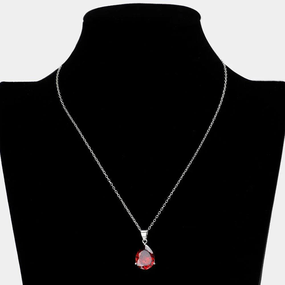 Red Teardrop CZ Stone Pendant Necklace - Jewelry Store by Erik Rayo