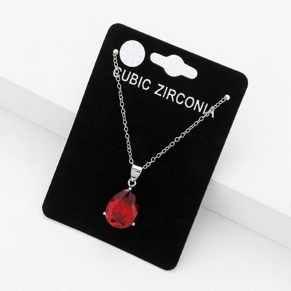Red Teardrop CZ Stone Pendant Necklace - Jewelry Store by Erik Rayo