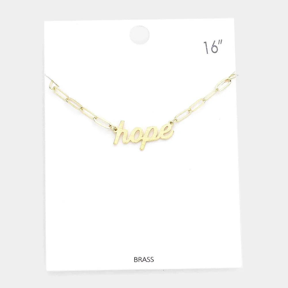 Gold hope Brass Metal Message Pendant Necklace - Jewelry Store by Erik Rayo