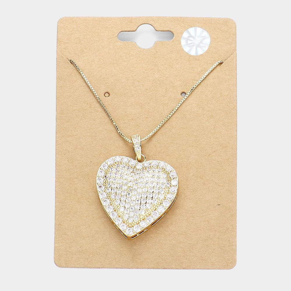 Gold CZ Heart Pendant Necklace - Jewelry Store by Erik Rayo