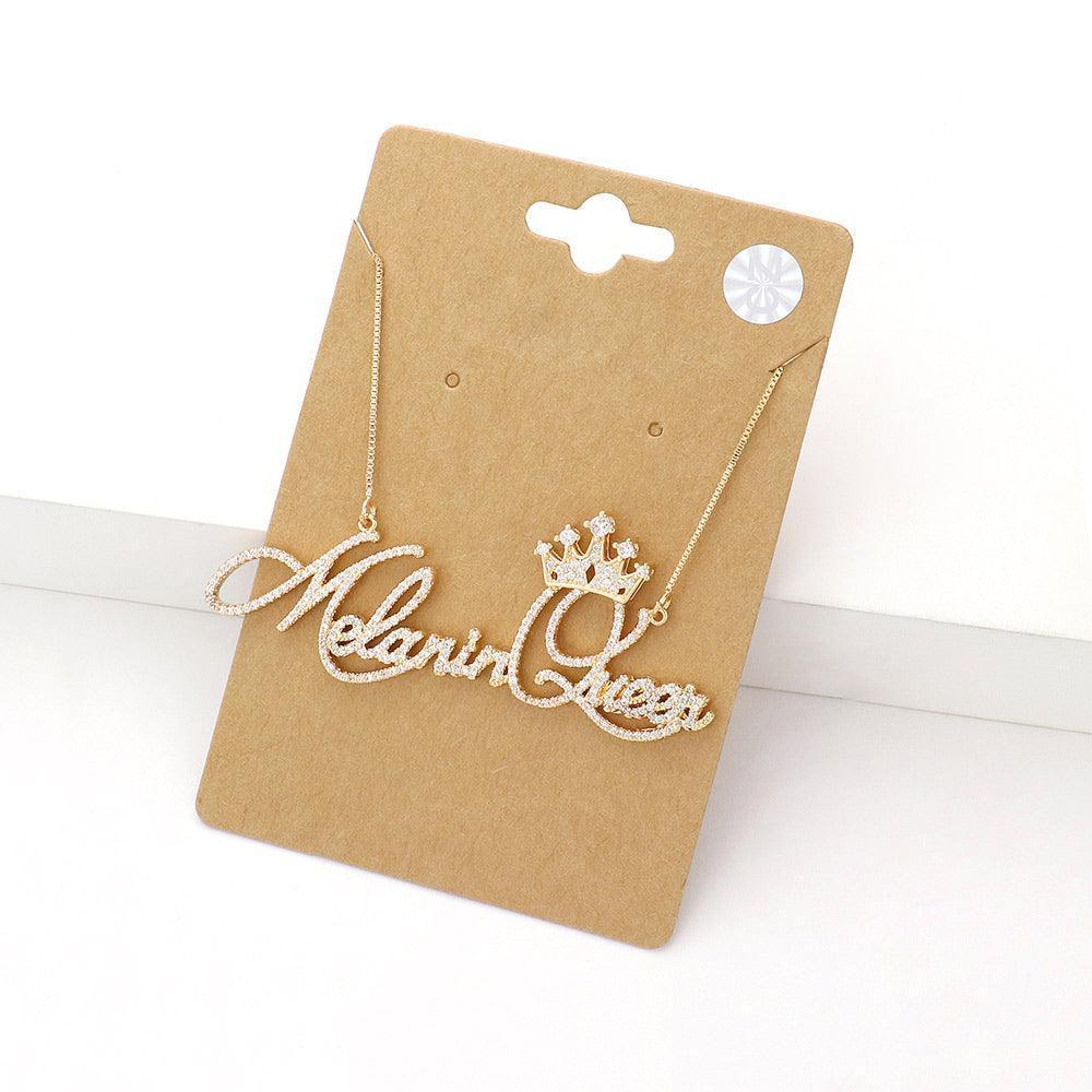 Gold CZ Melanin Queen Message Pendant Necklace - Jewelry Store by Erik Rayo