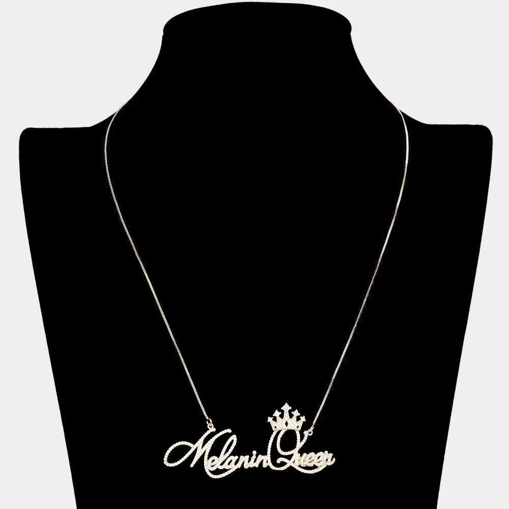 Gold CZ Melanin Queen Message Pendant Necklace - Jewelry Store by Erik Rayo