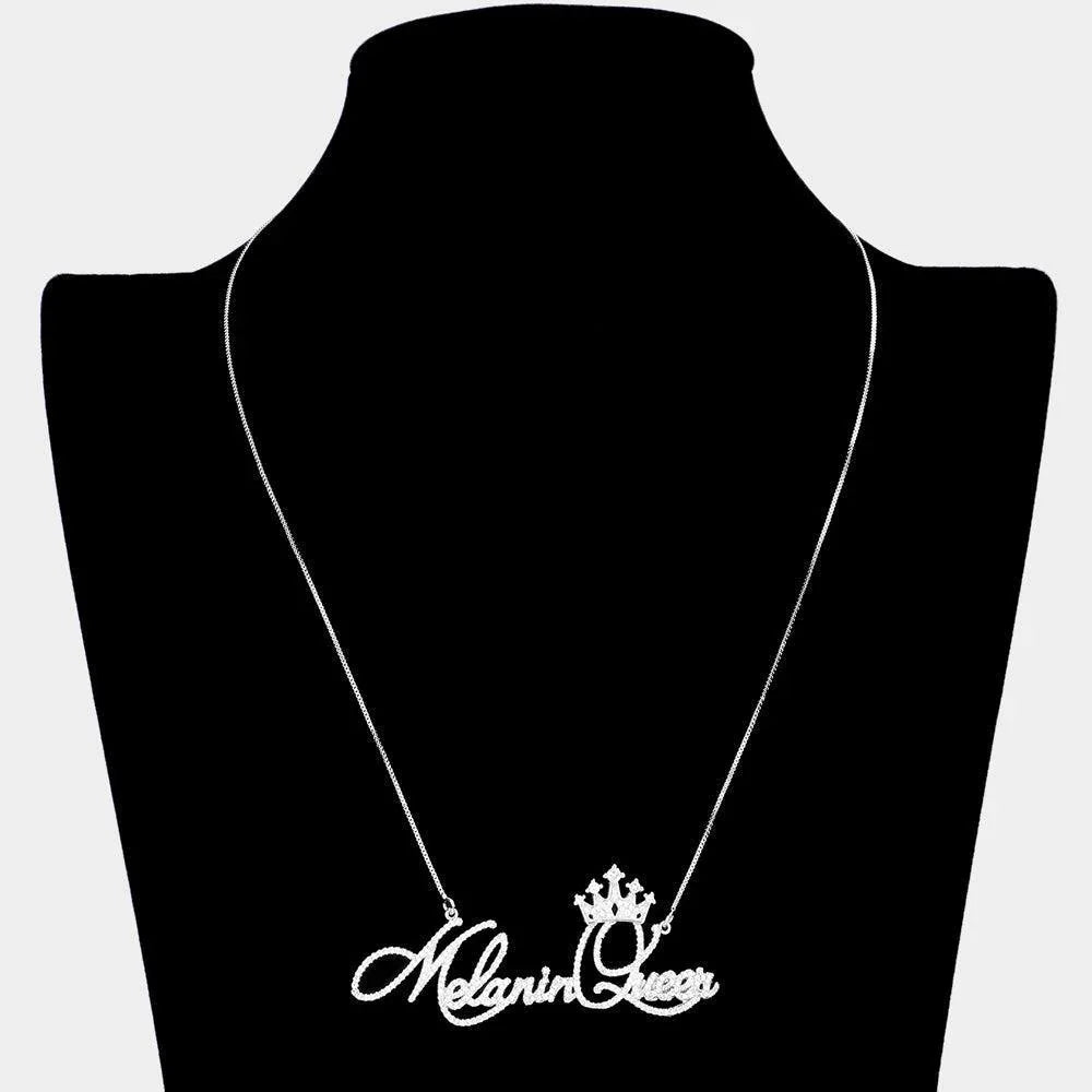 Silver CZ Melanin Queen Message Pendant Necklace - Jewelry Store by Erik Rayo