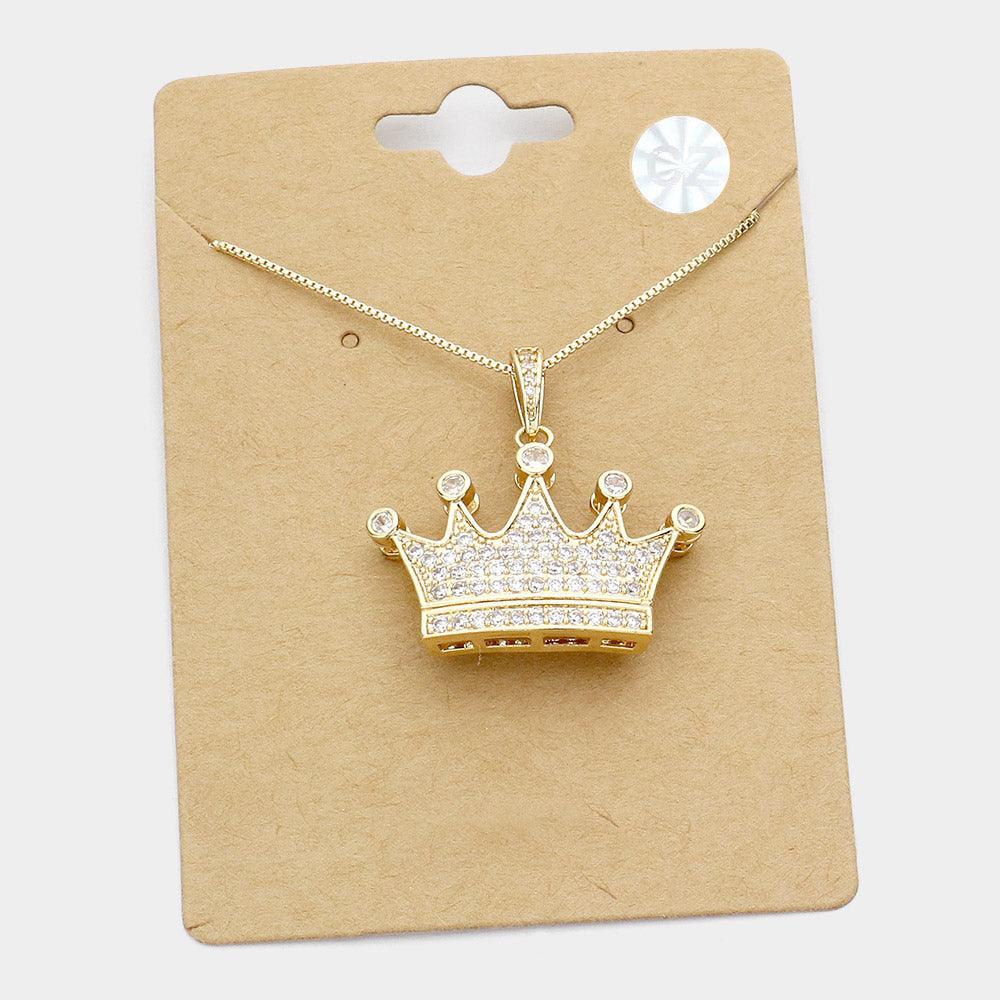 Gold CZ Crown Pendant Necklace - Jewelry Store by Erik Rayo