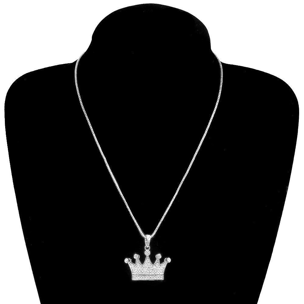 Silver CZ Crown Pendant Necklace - Jewelry Store by Erik Rayo