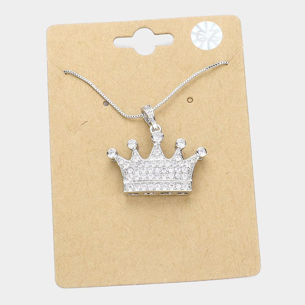 Silver CZ Crown Pendant Necklace - Jewelry Store by Erik Rayo