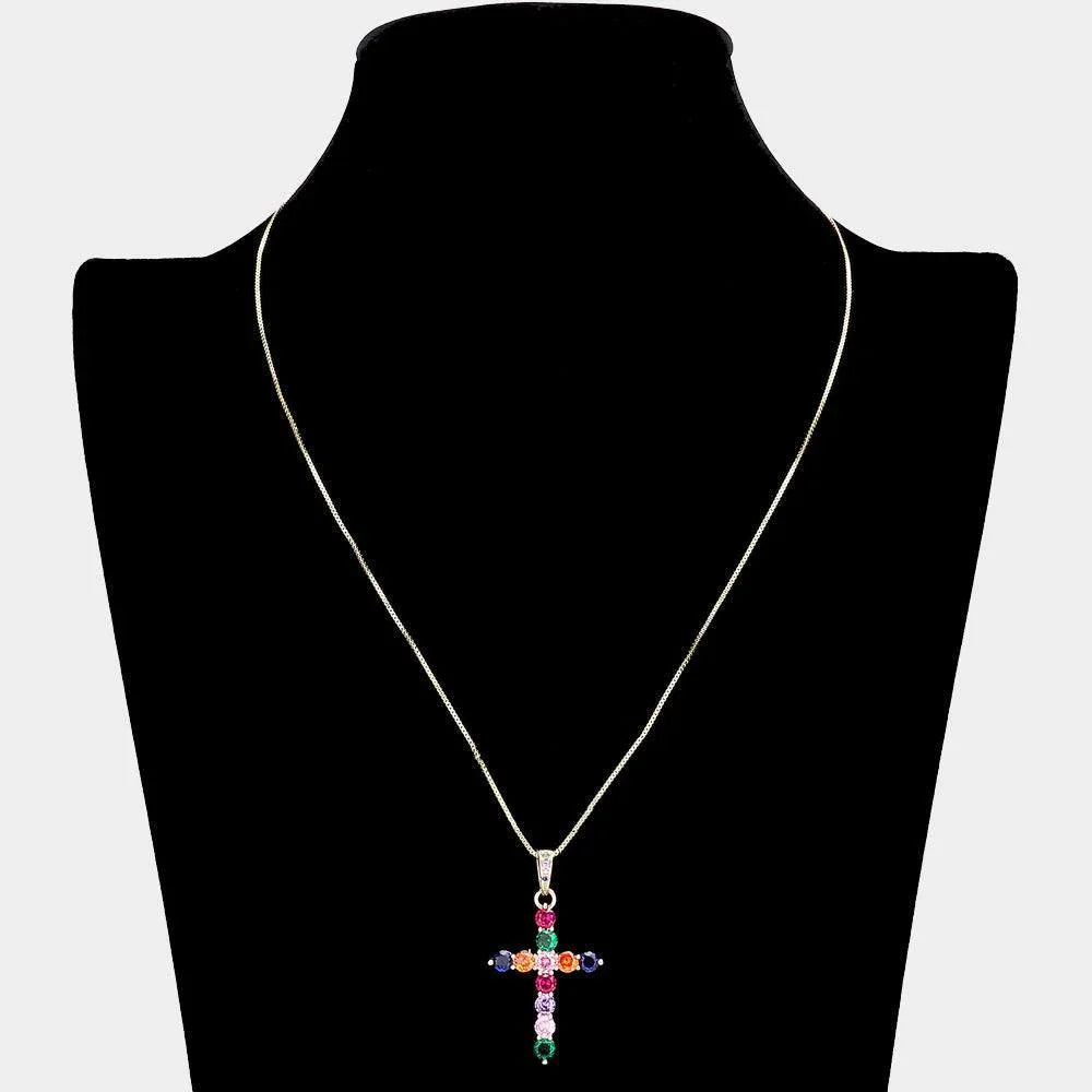 Gold CZ Cross Pendant Necklace - Jewelry Store by Erik Rayo