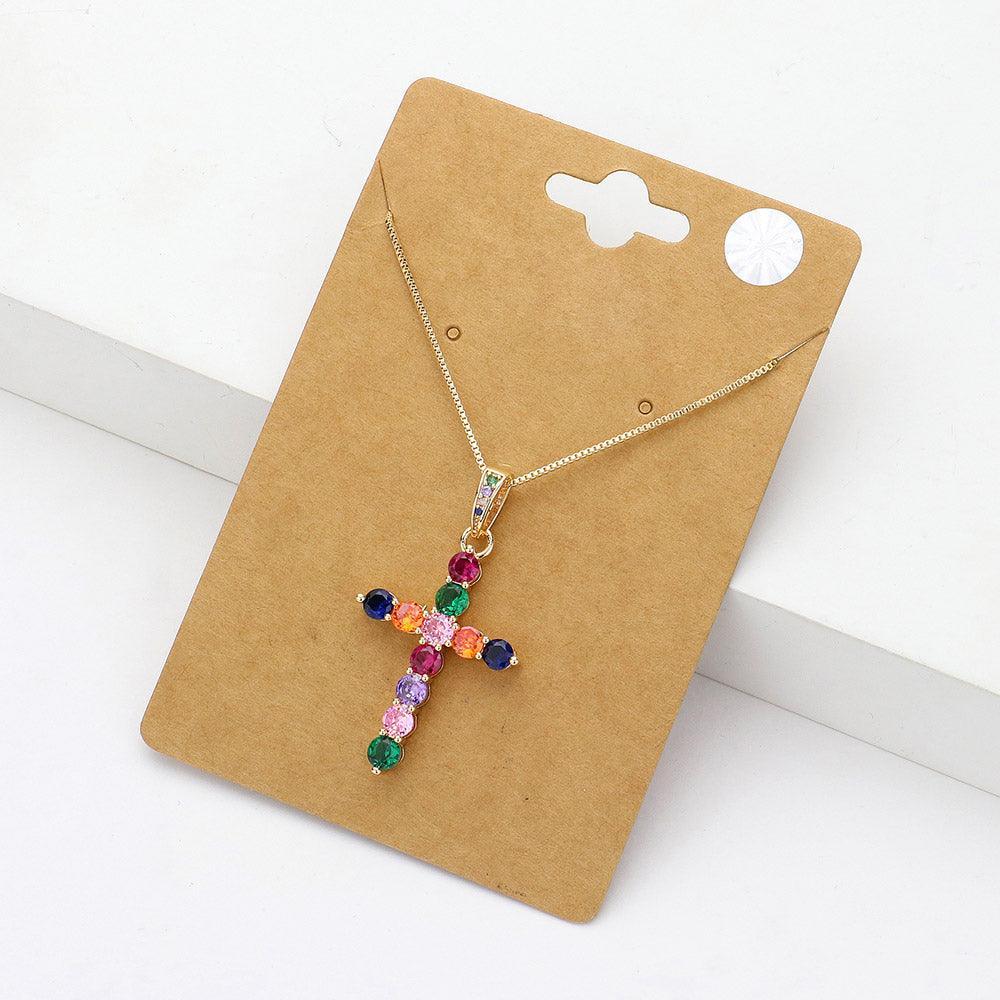 Gold CZ Cross Pendant Necklace
