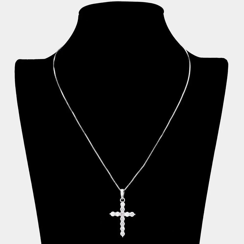 Clear CZ Cross Pendant Necklace - Jewelry Store by Erik Rayo