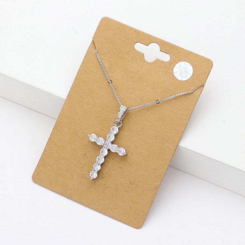 Clear CZ Cross Pendant Necklace - Jewelry Store by Erik Rayo