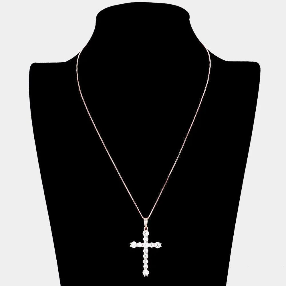 Rose Gold CZ Cross Pendant Necklace - Jewelry Store by Erik Rayo