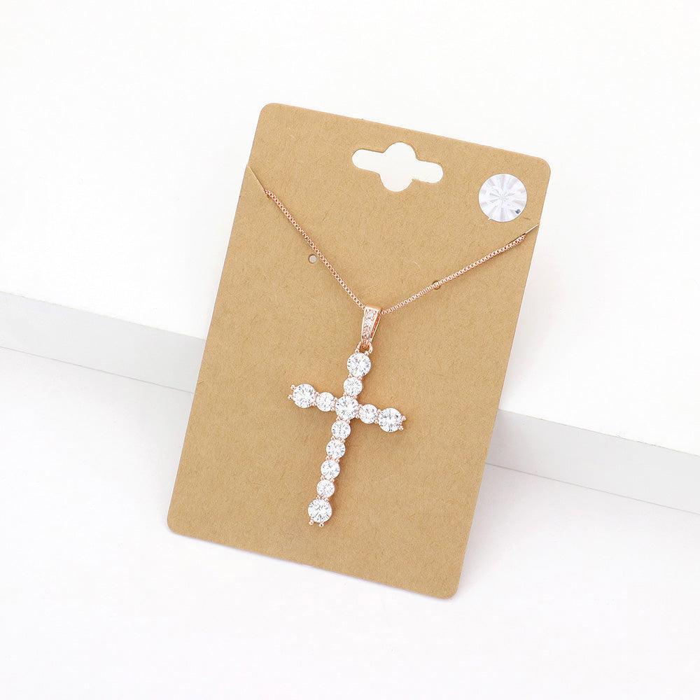 Rose Gold CZ Cross Pendant Necklace - Jewelry Store by Erik Rayo