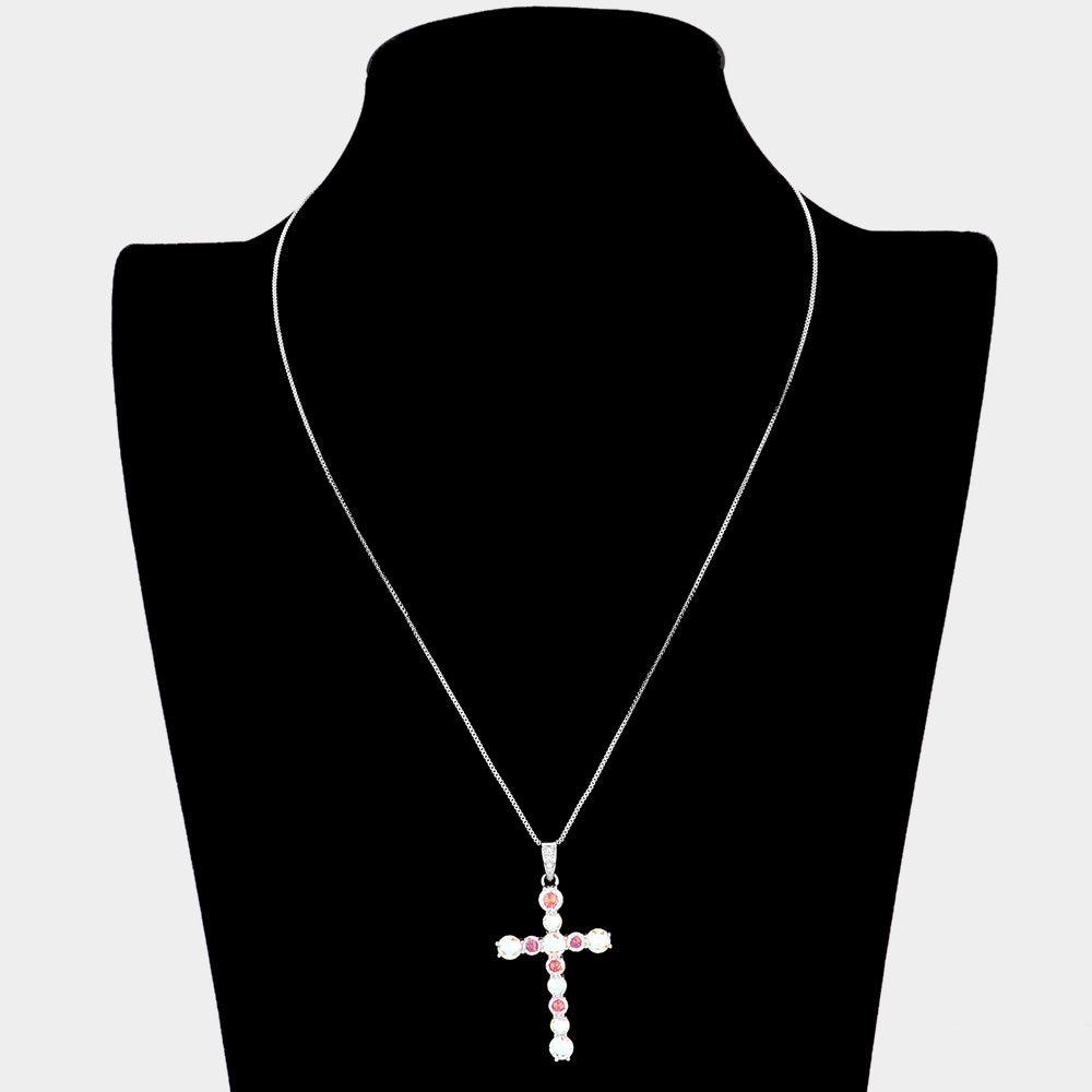 Silver CZ Cross Pendant Necklace