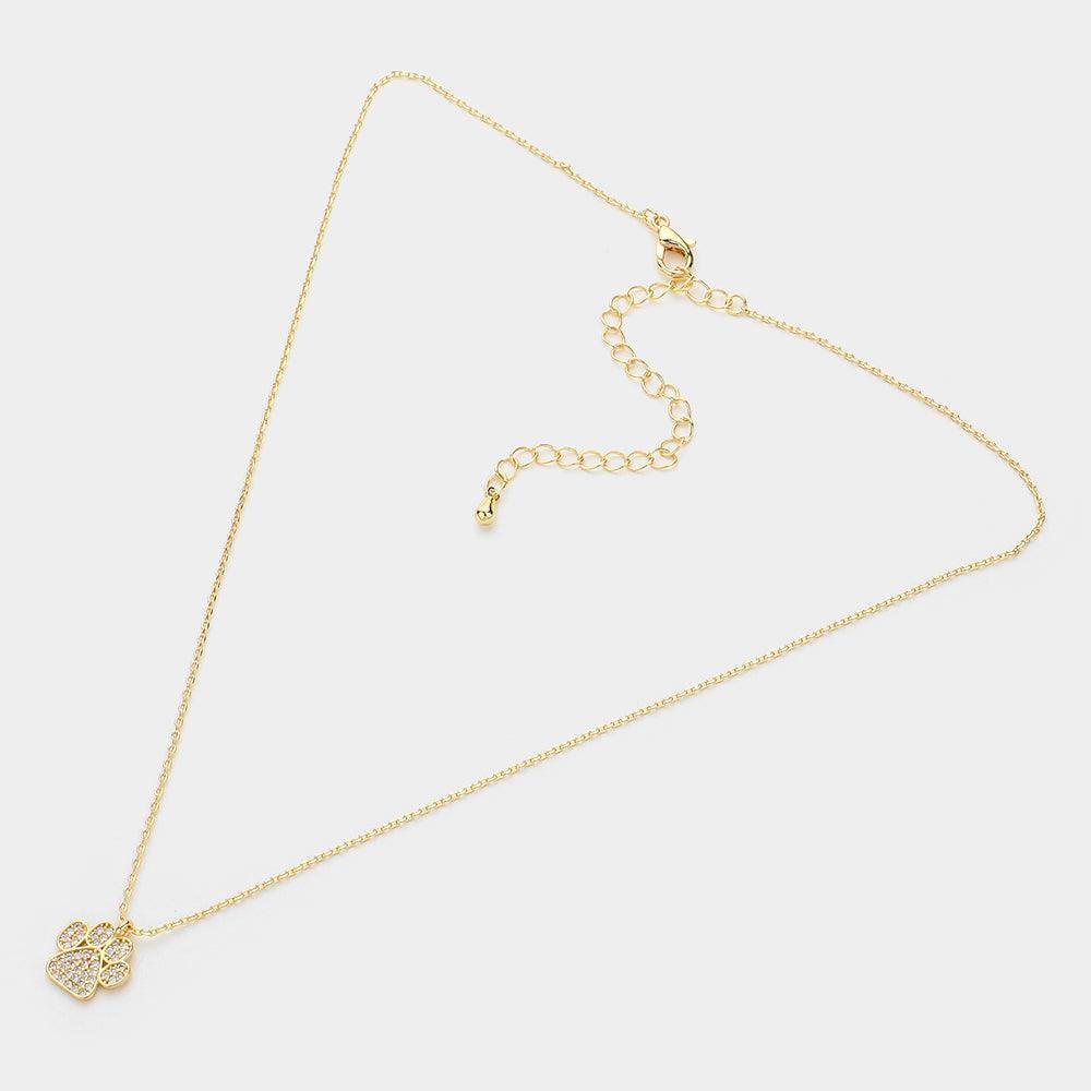 Gold 18K Gold Dipped CZ Stone Paved Paw Pendant Necklace - Jewelry Store by Erik Rayo