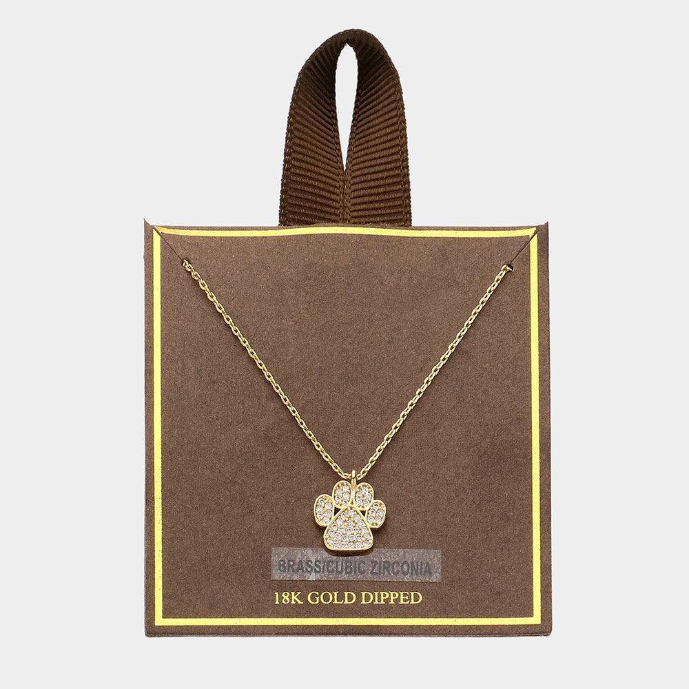 Gold 18K Gold Dipped CZ Stone Paved Paw Pendant Necklace - Jewelry Store by Erik Rayo